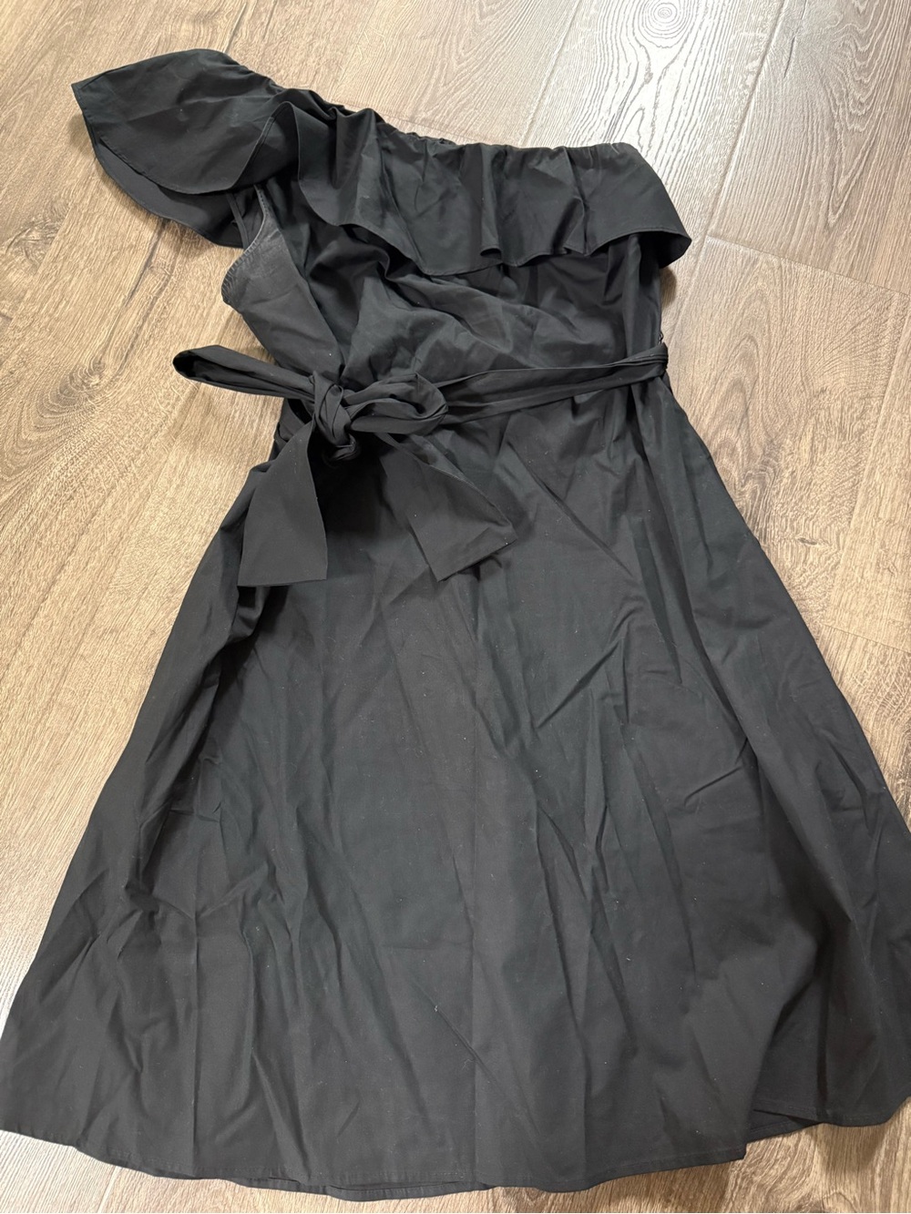 Banana Republic Black One-Shoulder Ruffle Waist-Tie Dress